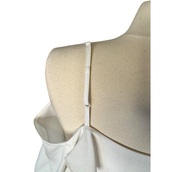 Collective Concepts Cold Shoulder Flutter Blouse White XL Tie Wrist Puff Sleeve - Picture 7 of 9